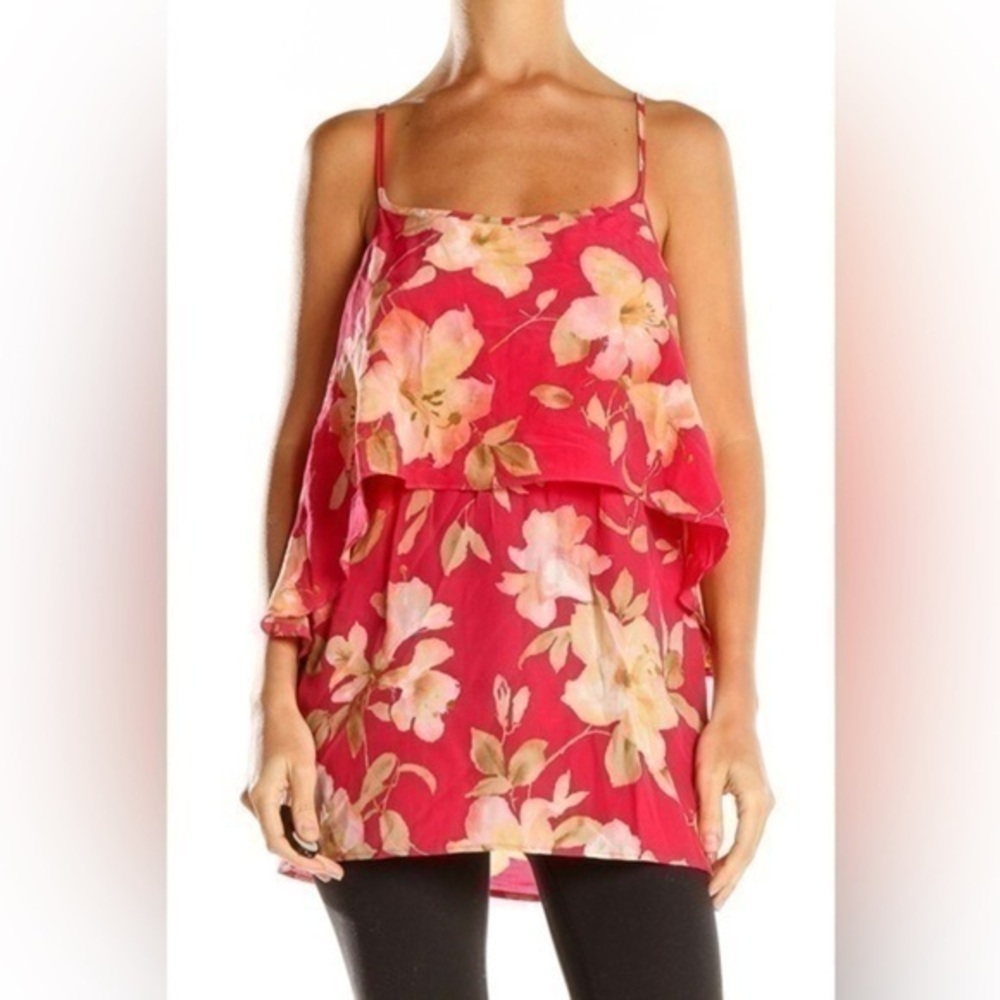 Karina Grimaldi Red Silk Floral Print Tank Top